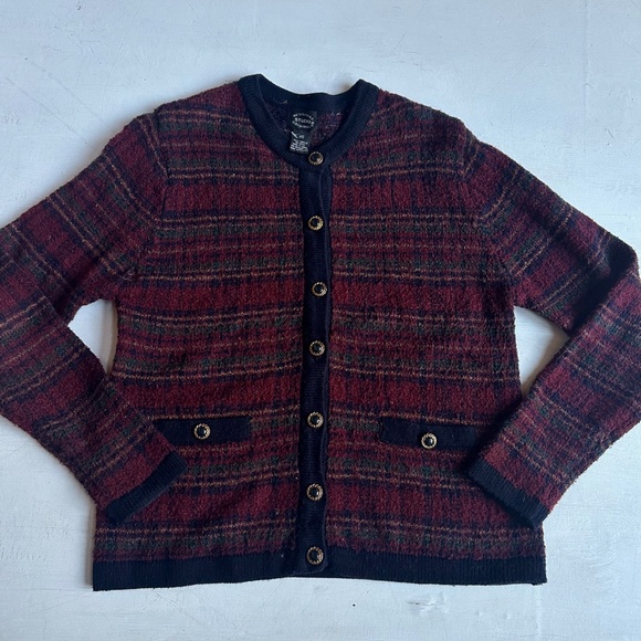 Vintage Designer Studios Original Burgundy Plaid Cardigan - Picture 1 of 5